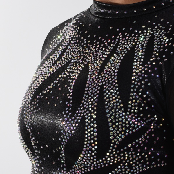 Justaucorps de gymnastique EKI 252M_A noir avec strass AB et manches longues